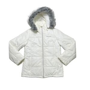 Y2K south pole white cream women’s size medium Puffer Down Jacket Faux Fur